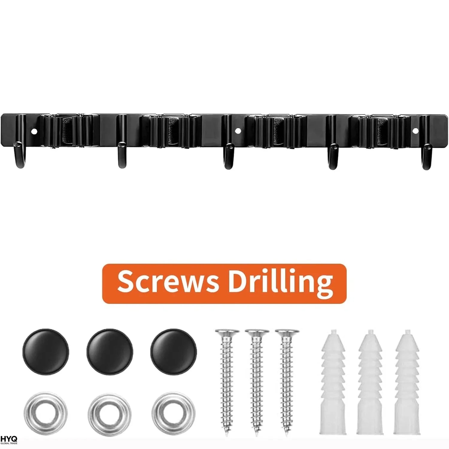 1 Heavy-Duty Metal Tool Rack with 4 Slots and 5 Hooks - Wall-Mounted Garden Tools, Broom, Mop and Garage Equipment, Tool Rack St