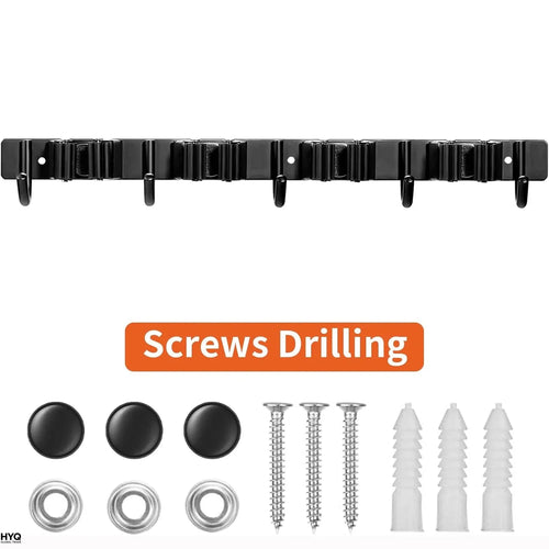 1 Heavy-Duty Metal Tool Rack with 4 Slots and 5 Hooks - Wall-Mounted Garden Tools, Broom, Mop and Garage Equipment, Tool Rack St